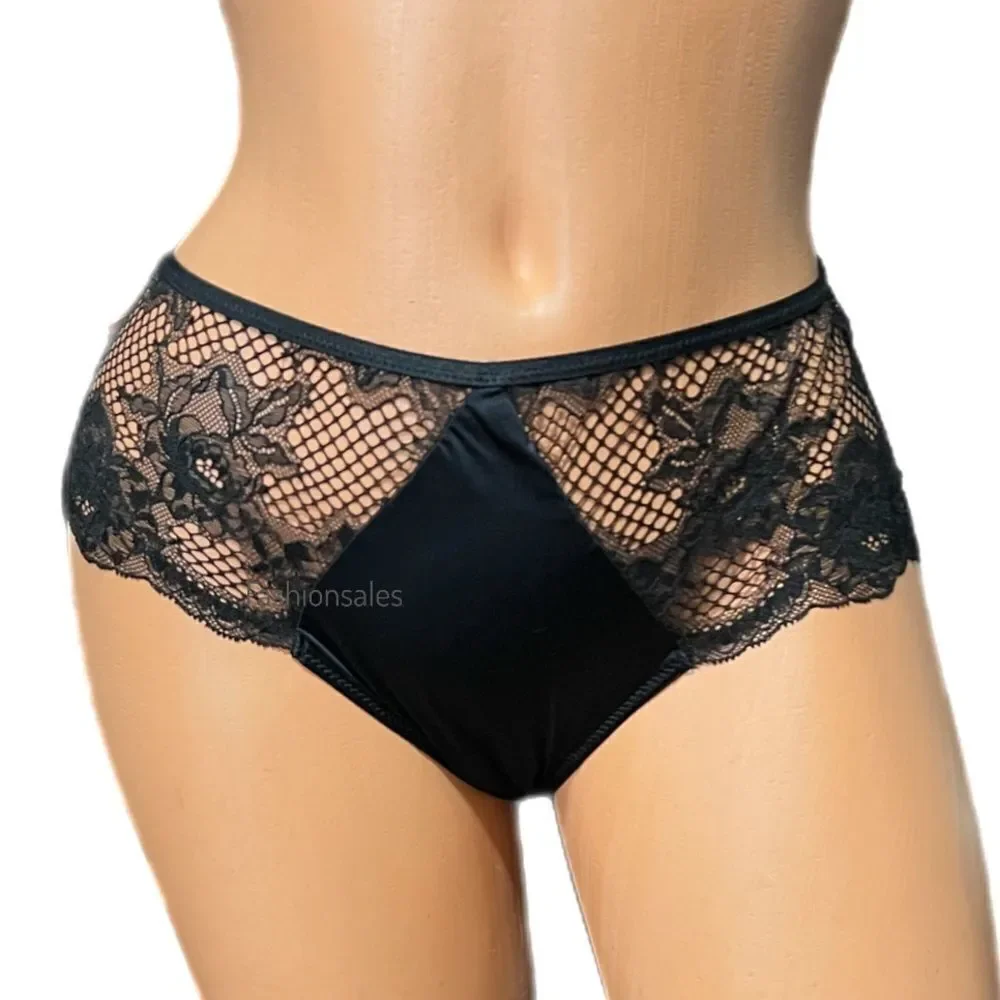 Victorias Secret Very Sexy Satiny fishnet lace Cheeky panty Black Large new